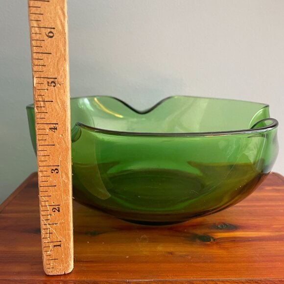 Vintage Anchor Hocking Folded Avocado Green Glass Bowls Chip & Dip Set MCM - Picture 6 of 7